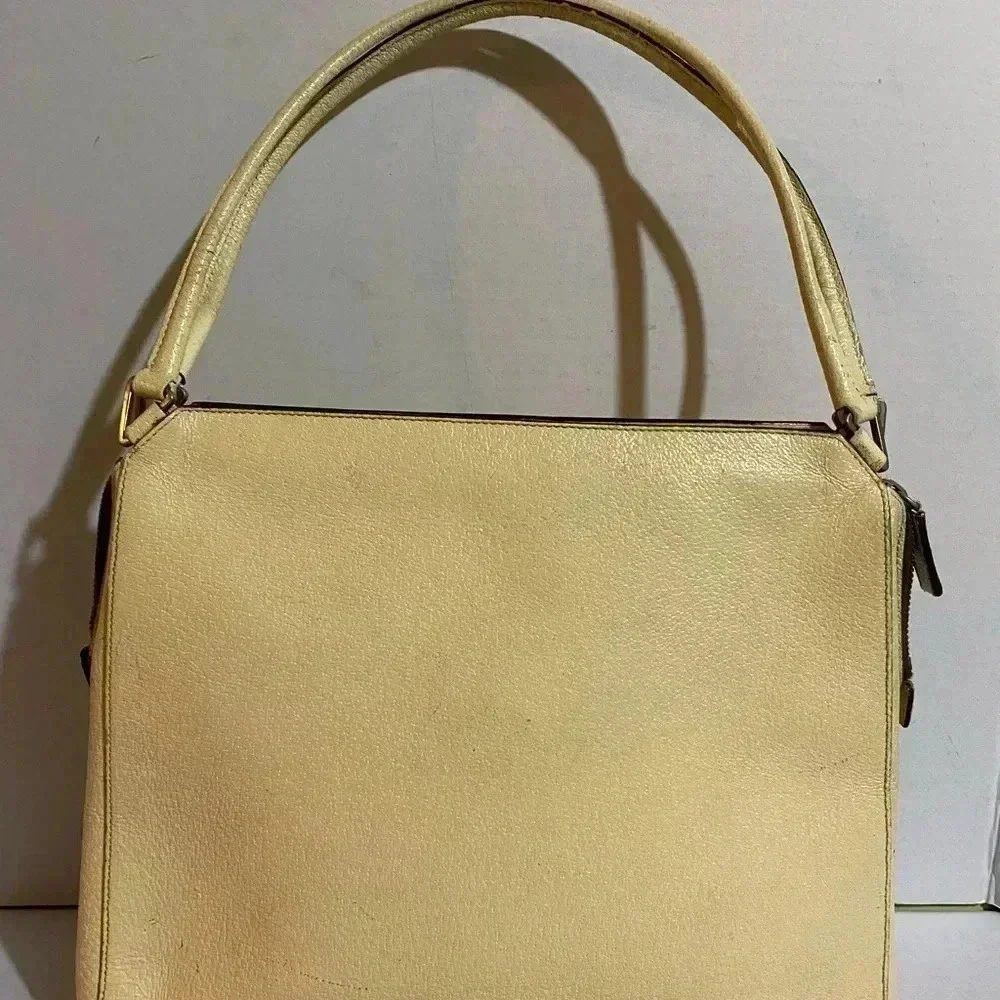 Prada  vintage beige cream leather handle handbag